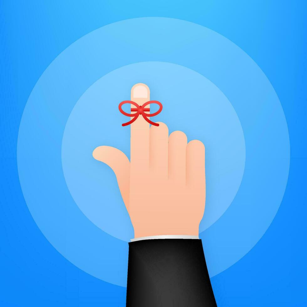 Don t Forget reminder. Rope bow on finger pointing. Vector stock illustration