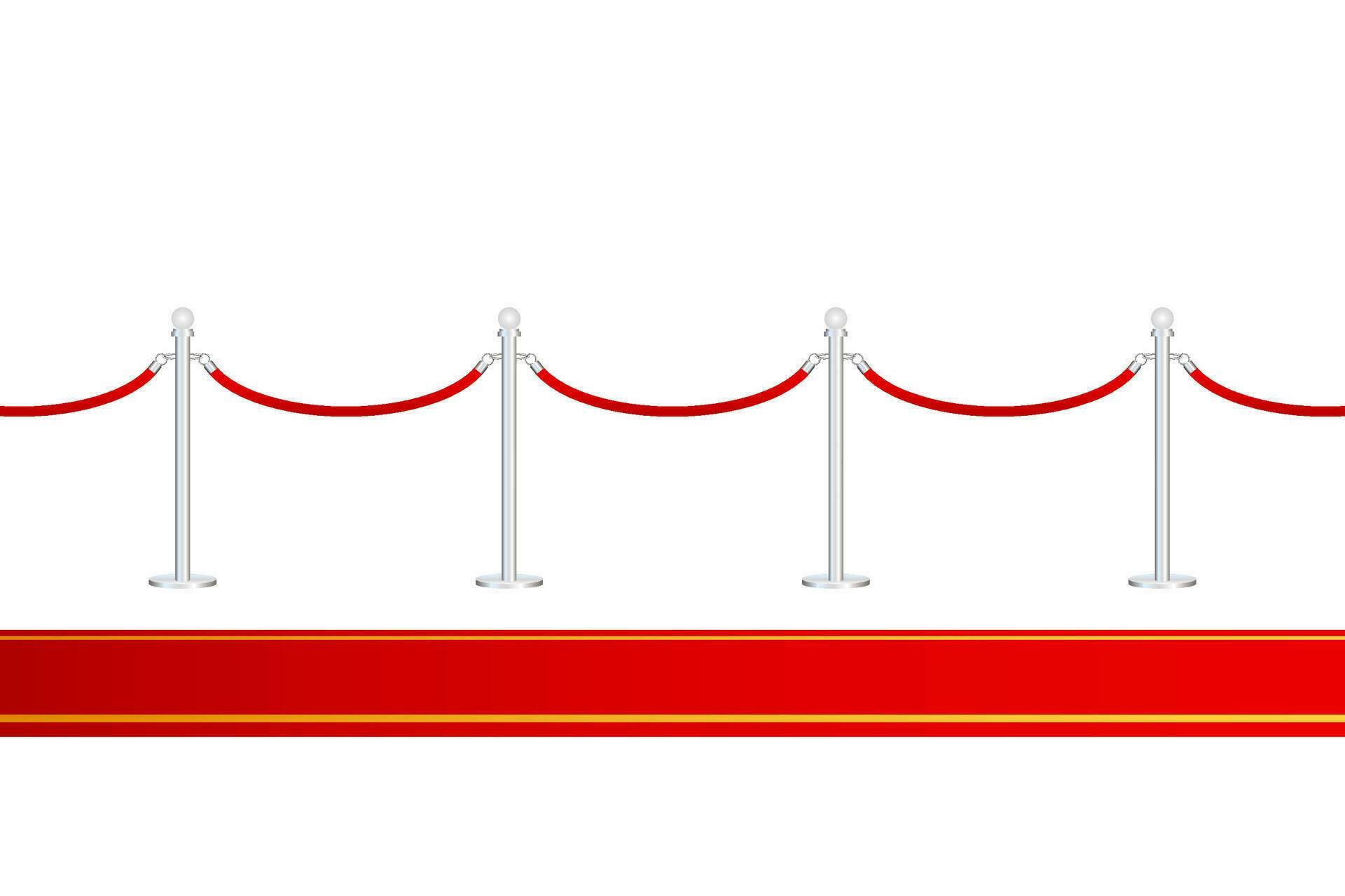 Red carpet with red ropes on golden stanchions. Exclusive event, movie