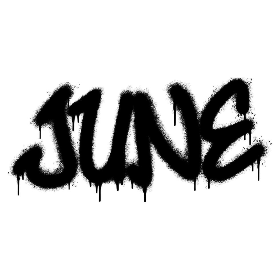 Spray Painted Graffiti June Word Sprayed isolated with a white background. graffiti font June with over spray in black over white. vector