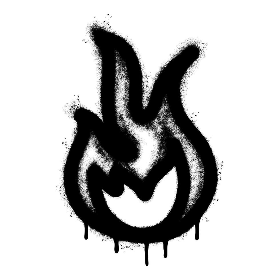 Spray Painted Graffiti Fire flame icon Sprayed isolated with a white background. graffiti Fire flame icon with over spray in black over vector