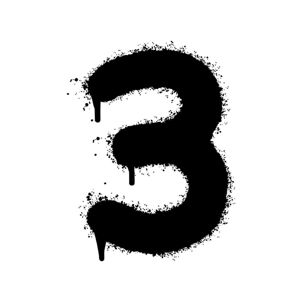 Spray Painted Graffiti number 3 Sprayed isolated with a white background. graffiti number three with over spray in black over white. vector