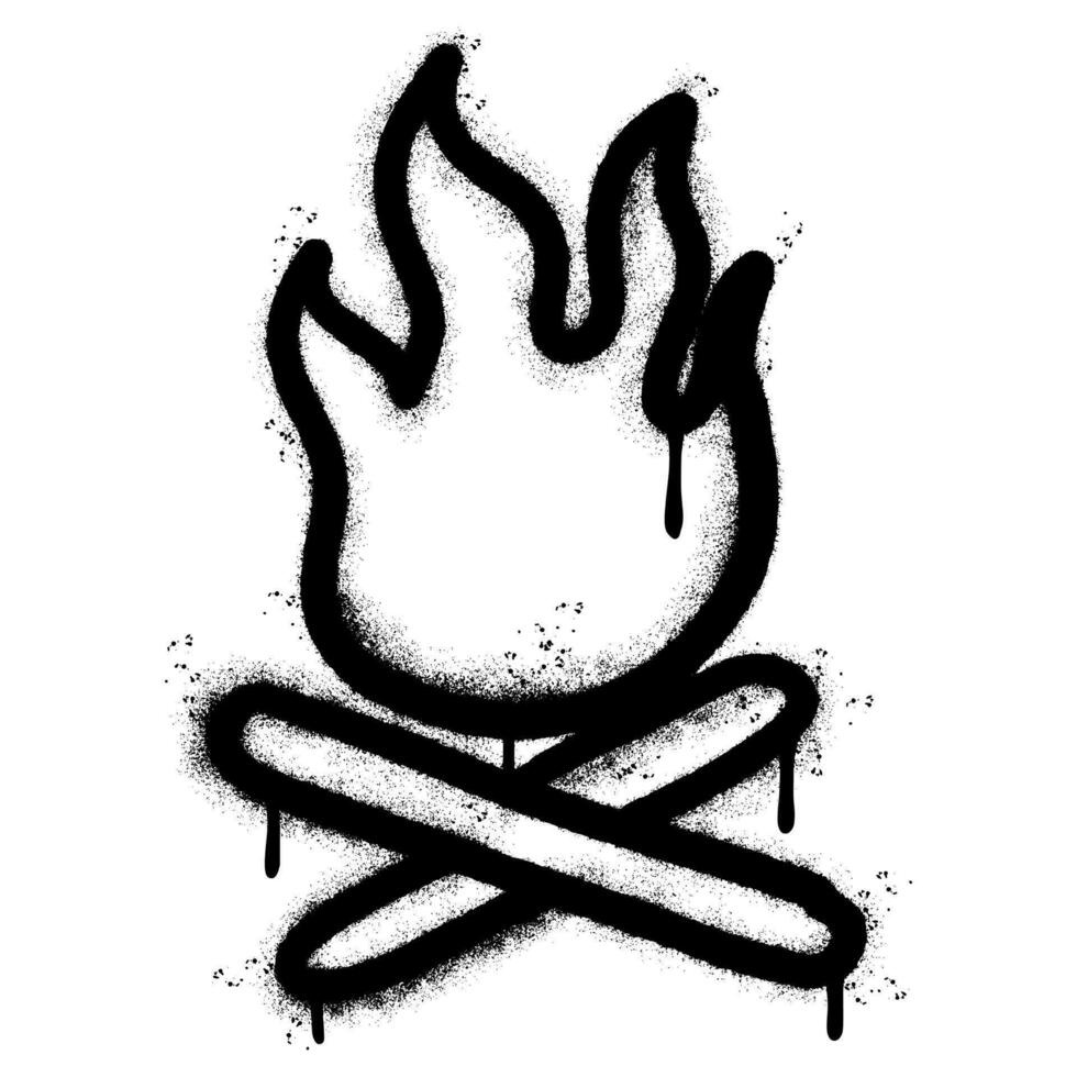 Spray Painted Graffiti camp fire icon Sprayed isolated with a white background. graffiti fire icon with over spray in black over white. vector