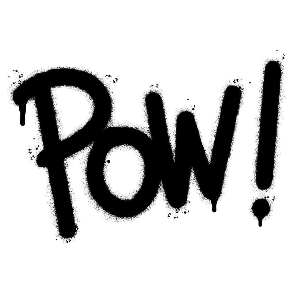 Spray Painted Graffiti pow Word Sprayed isolated with a white background. graffiti font pow with over spray in black over white. vector