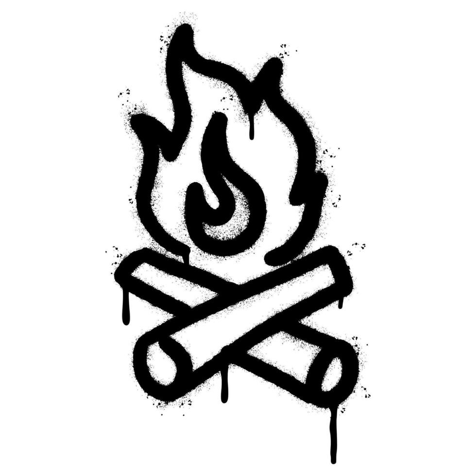 Spray Painted Graffiti camp fire icon Sprayed isolated with a white background. graffiti fire icon with over spray in black over white. vector