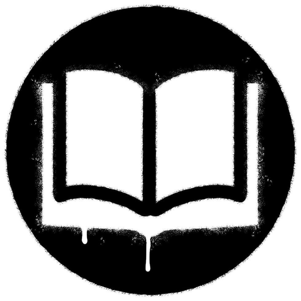 rociar pintado pintada libro icono palabra rociado aislado con un blanco antecedentes. pintada libro con terminado rociar en negro terminado blanco. vector