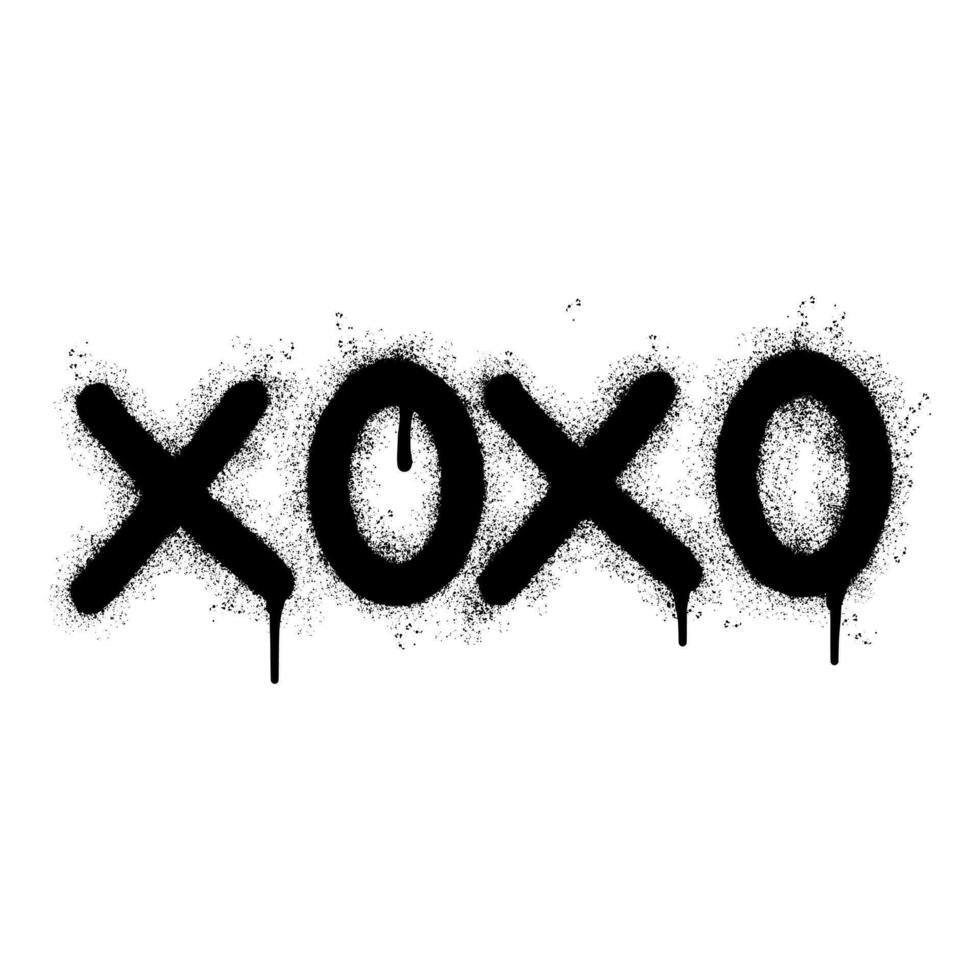 Spray Painted Graffiti xoxo Word Sprayed isolated with a white background. graffiti font xoxo with over spray in black over white. vector