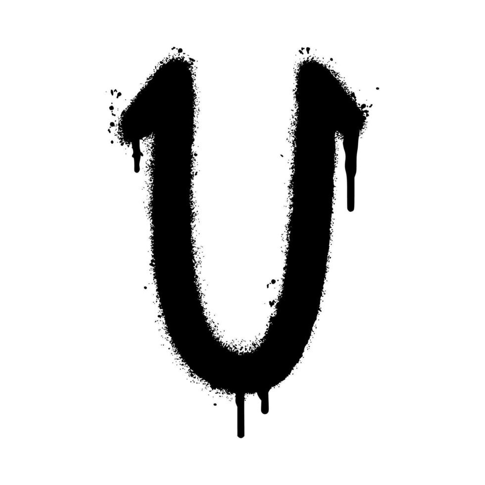 Spray Painted Graffiti font U Sprayed isolated with a white background. graffiti font U with over spray in black over white. Vector illustration.