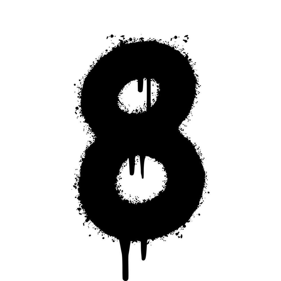 Spray Painted Graffiti number 8 Sprayed isolated with a white background. graffiti number eight with over spray in black over white. Vector illustration.