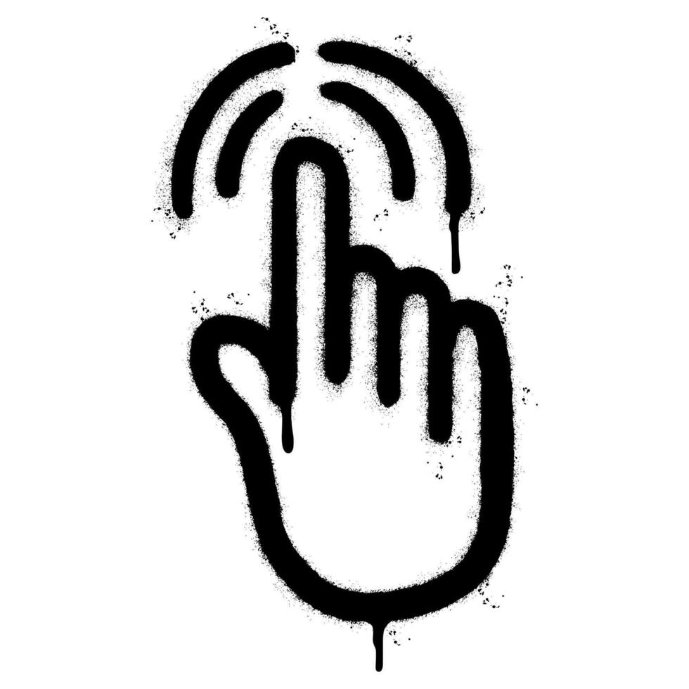 Spray Painted Graffiti Clicking finger icon Sprayed isolated with a white background. graffiti hand pointer with over spray in black over white. vector