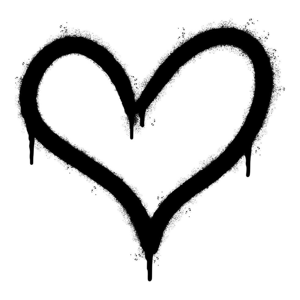 rociar pintado pintada corazón icono rociado aislado con un blanco antecedentes. pintada amor icono con terminado rociar en negro terminado blanco. vector