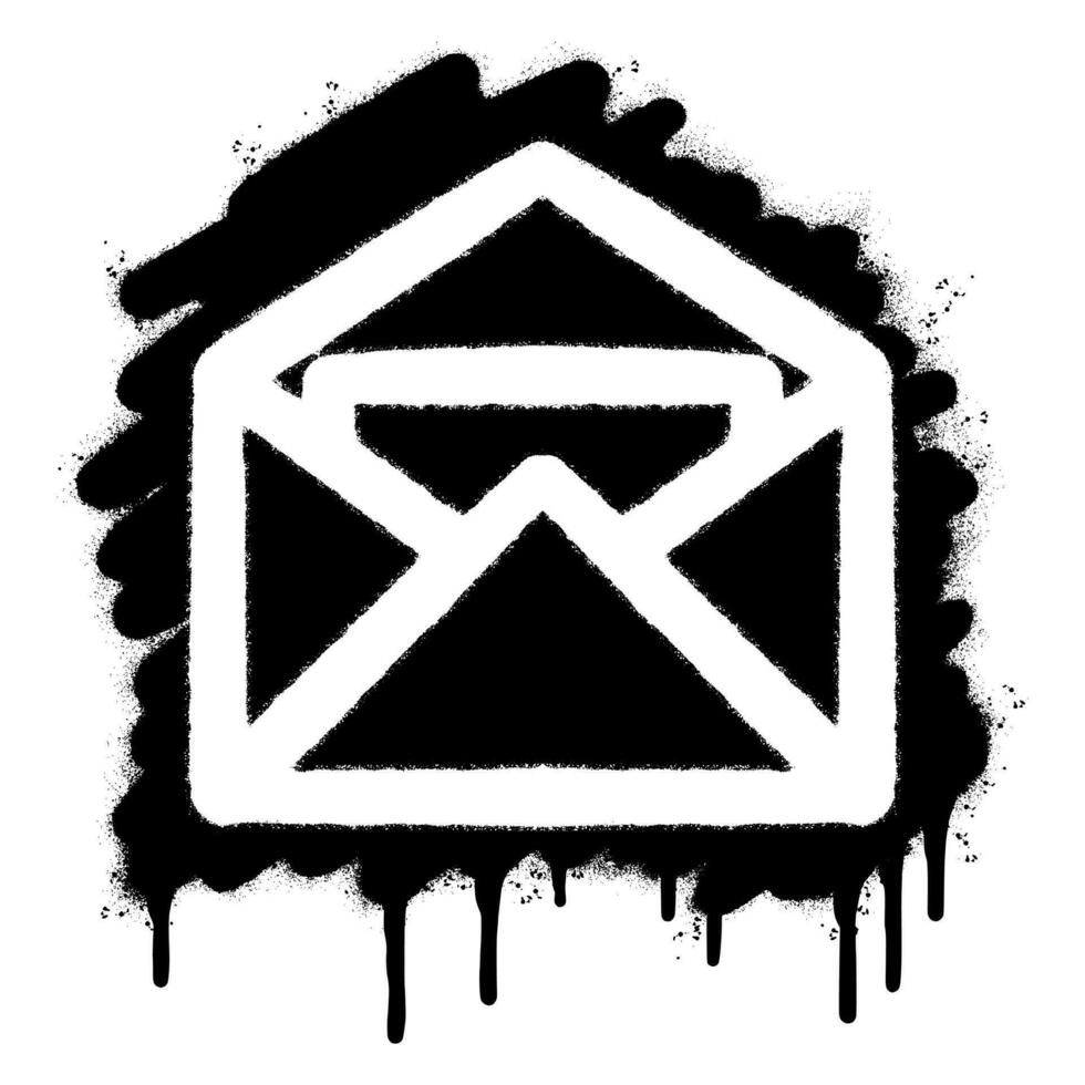 Spray Painted Graffiti mail icon Sprayed isolated with a white background. graffiti envelope with over spray in black over white. vector