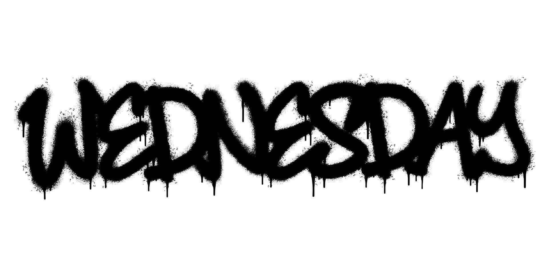 Spray Painted Graffiti Wednesday Word Sprayed isolated with a white background. graffiti font Wednesday with over spray in black over white. vector