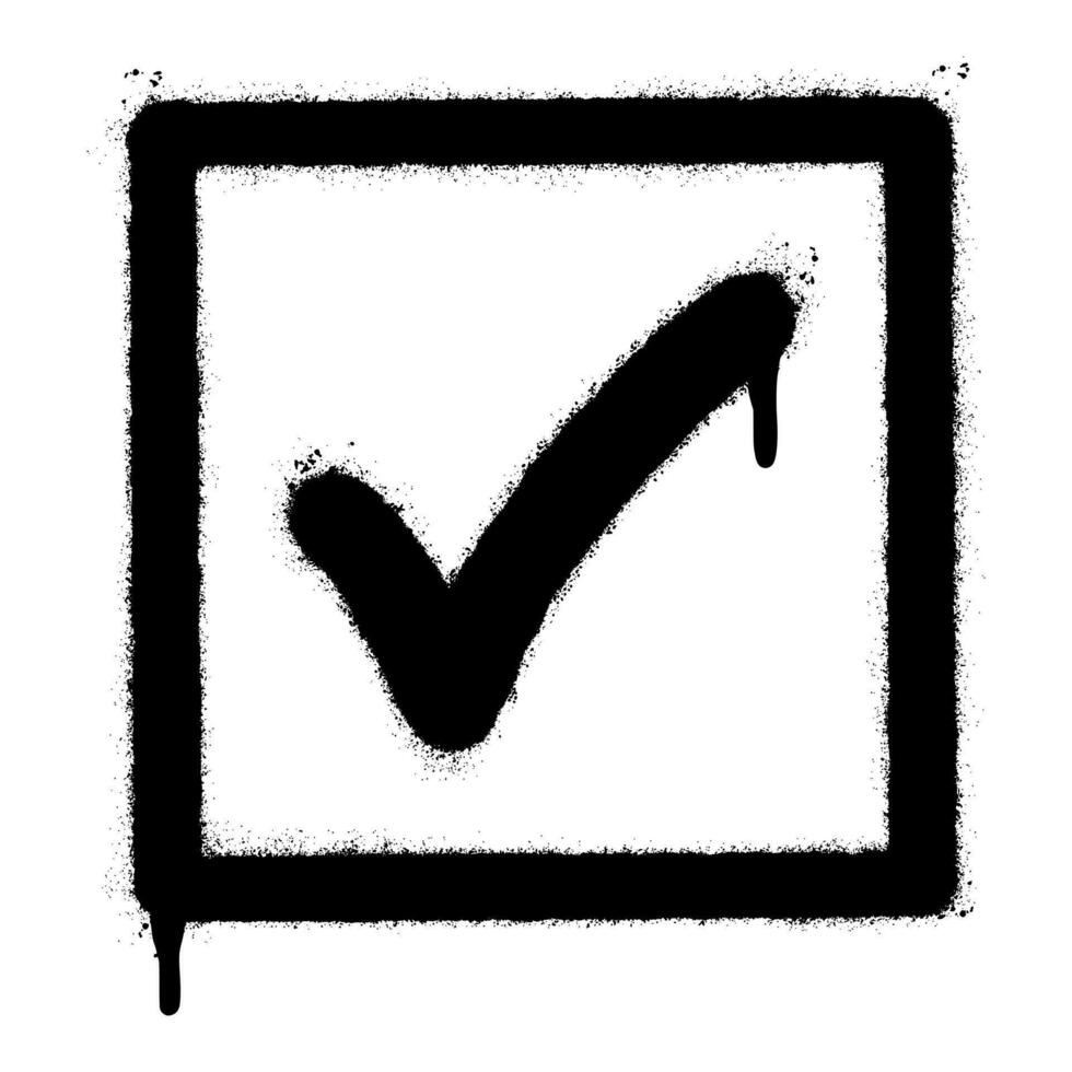 Spray Painted Graffiti sign yes Sprayed isolated with a white background. graffiti tick mark approved Icon with over spray in black over white. vector