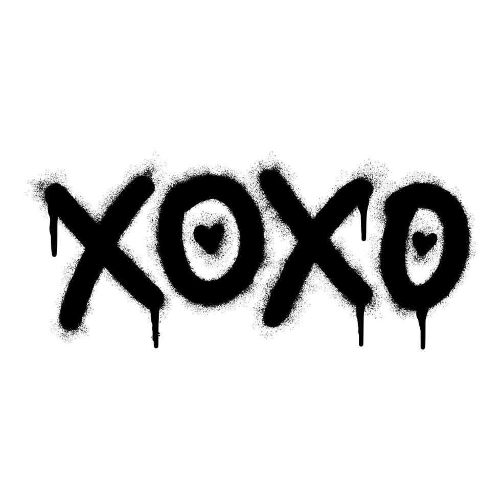 Spray Painted Graffiti xoxo Word Sprayed isolated with a white background. graffiti font xoxo with over spray in black over white. vector