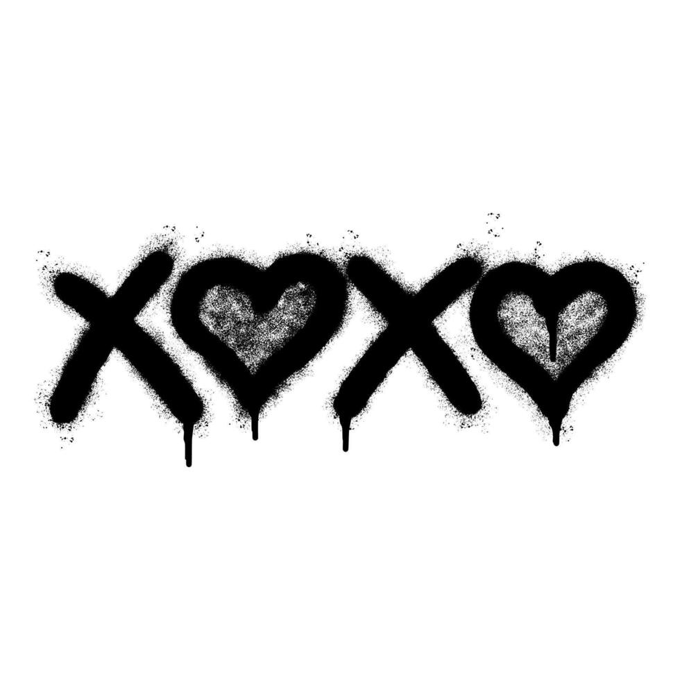 Spray Painted Graffiti xoxo Word Sprayed isolated with a white background. graffiti font xoxo with over spray in black over white. vector