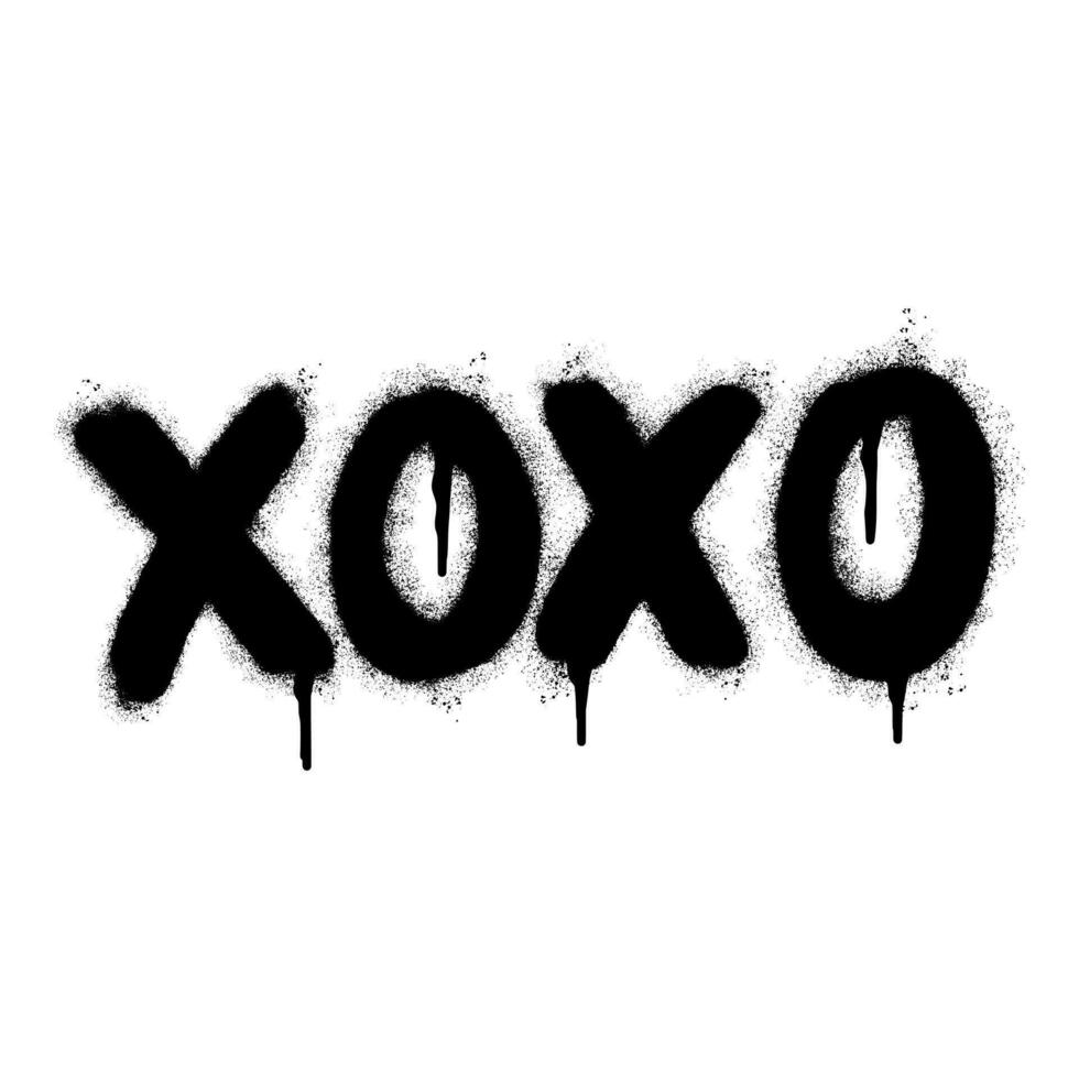 Spray Painted Graffiti xoxo Word Sprayed isolated with a white background. graffiti font xoxo with over spray in black over white. vector
