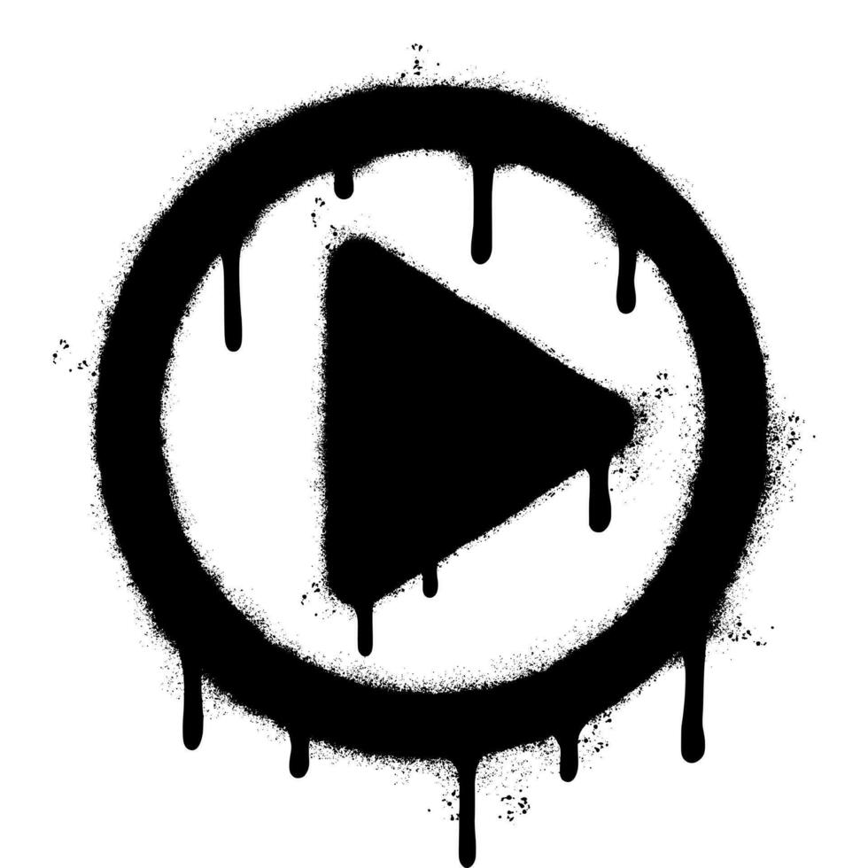 Spray Painted Graffiti Play button icon Sprayed isolated with a white background. graffiti Play button with over spray in black over white. vector