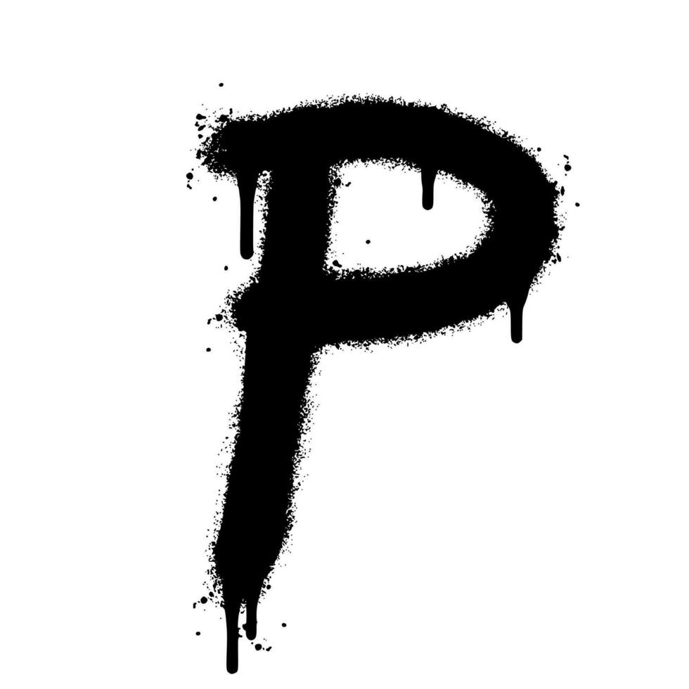 Spray Painted Graffiti font P Sprayed isolated with a white background. graffiti font P with over spray in black over white. Vector illustration.