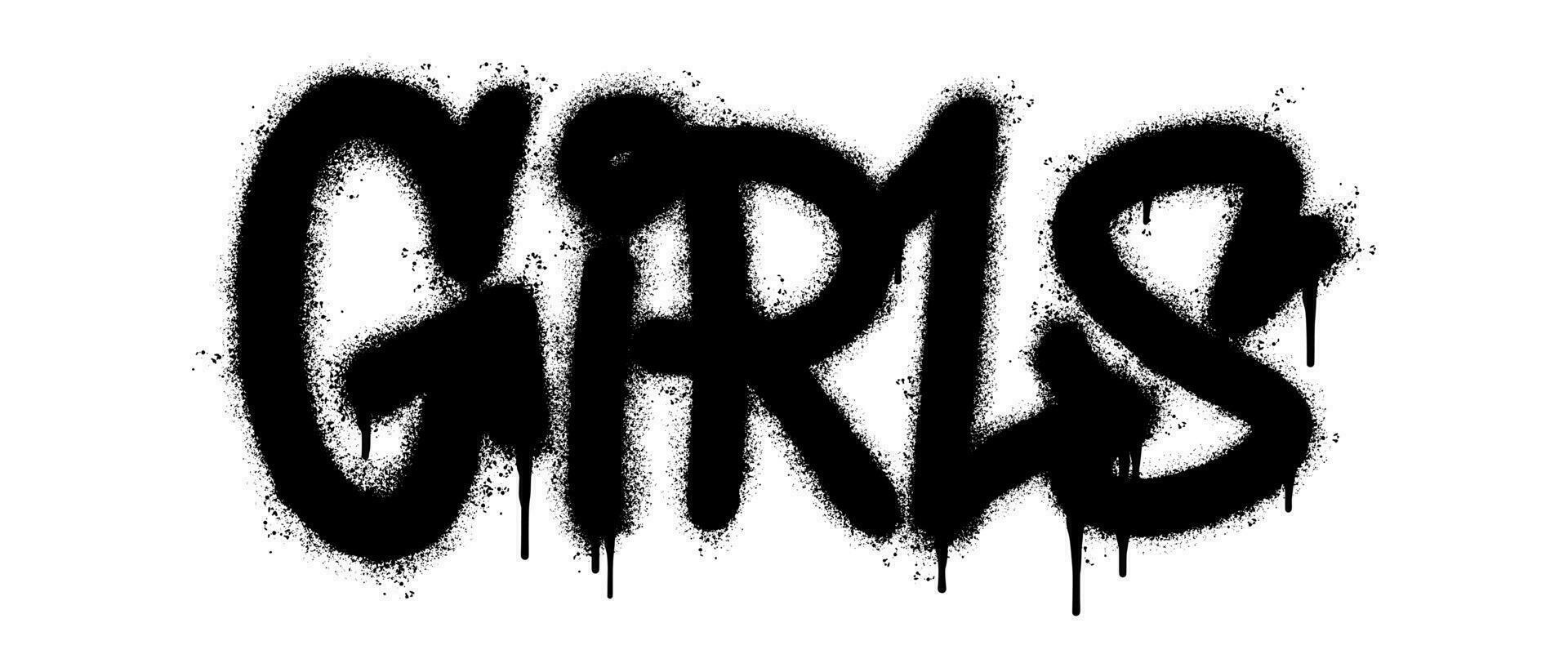 Spray Painted Graffiti Girls Word Sprayed isolated with a white background. graffiti font Girls with over spray in black over white. vector