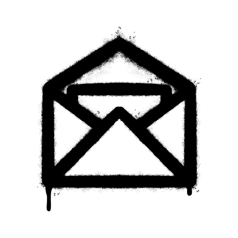 Spray Painted Graffiti mail icon Sprayed isolated with a white background. graffiti envelope with over spray in black over white. vector