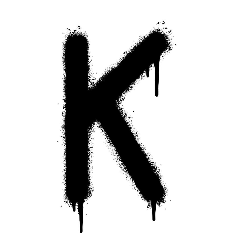 Spray Painted Graffiti font K Sprayed isolated with a white background. graffiti font K with over spray in black over white. Vector illustration.