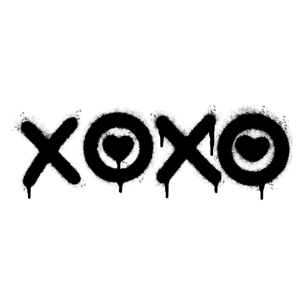 Spray Painted Graffiti xoxo Word Sprayed isolated with a white background. graffiti font xoxo with over spray in black over white. vector