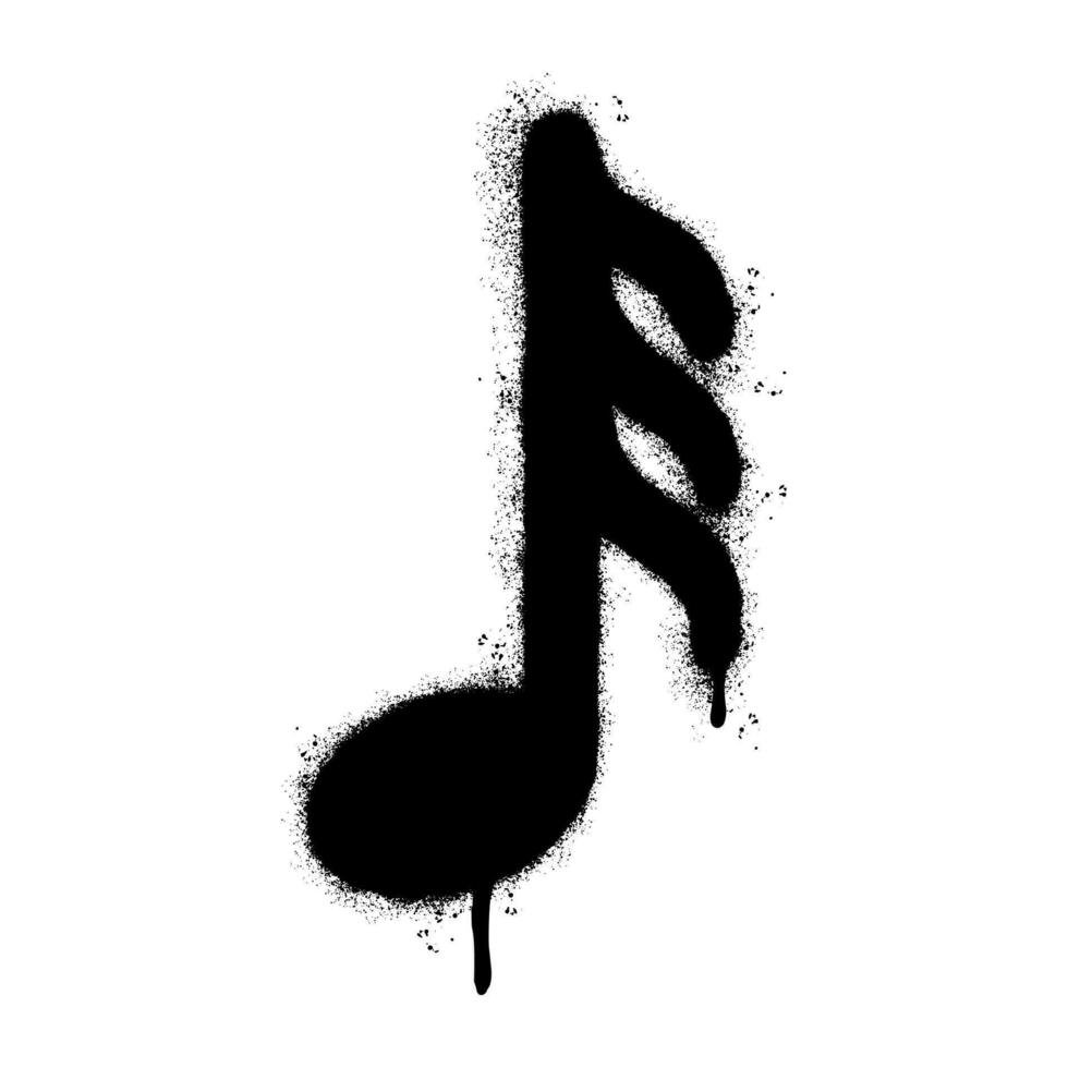 Spray Painted Graffiti thirty second note  Sprayed isolated with a white background. graffiti Note music icon with over spray in black over white. vector