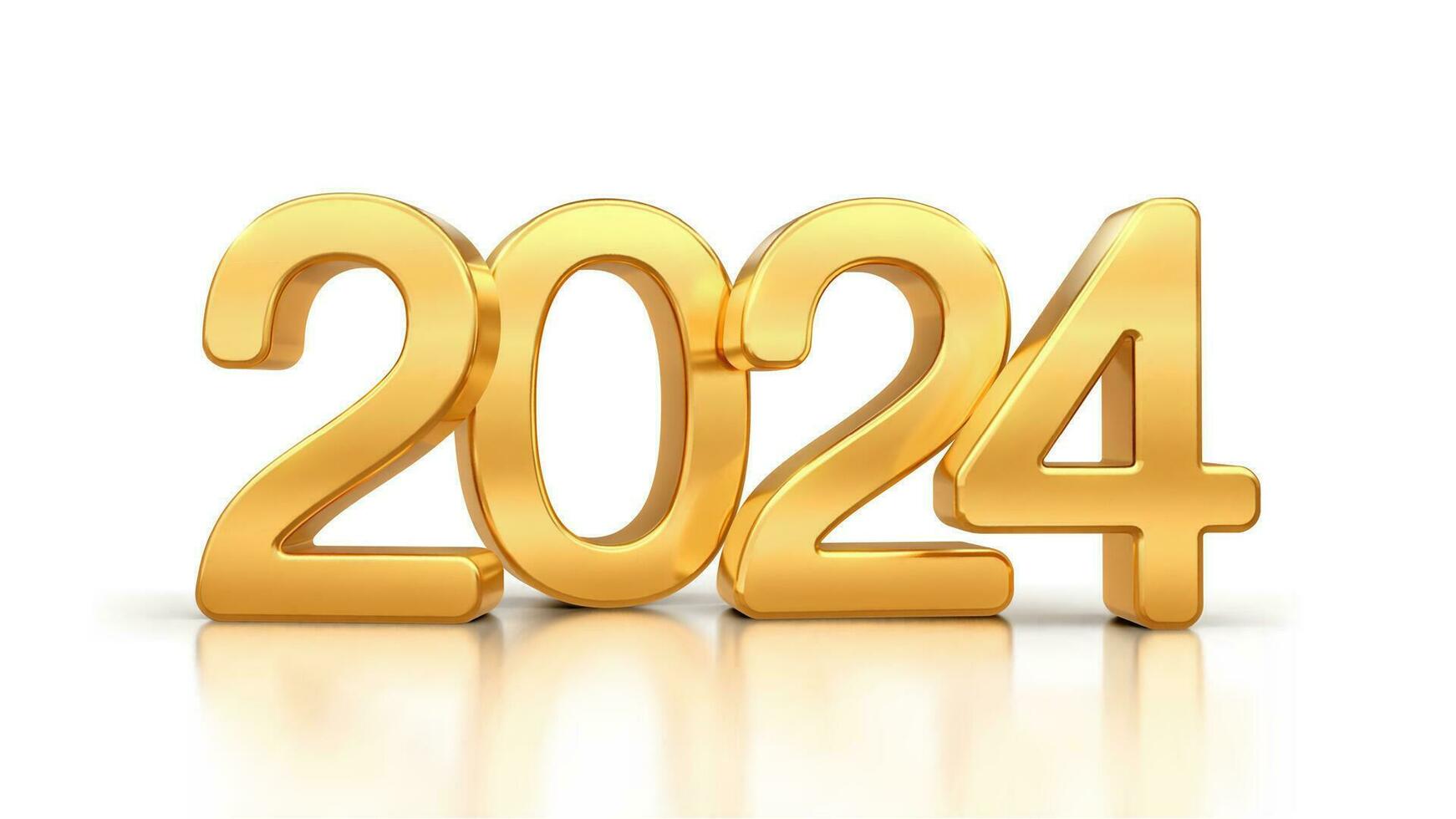 contento nuevo año 2024. dorado 3d números 2024 aislado en blanco antecedentes. realista festivo metálico lujo oro números. alegre Navidad y contento nuevo año saludo tarjeta. vector ilustración.