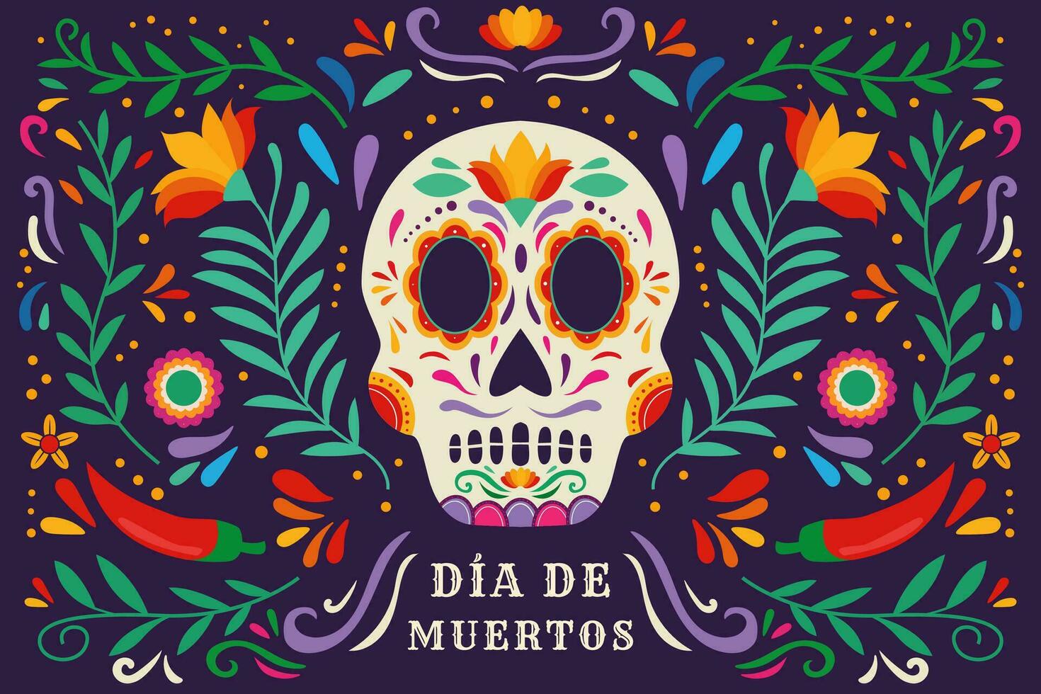 flat design vector dia de muertos horizontal banner illustration