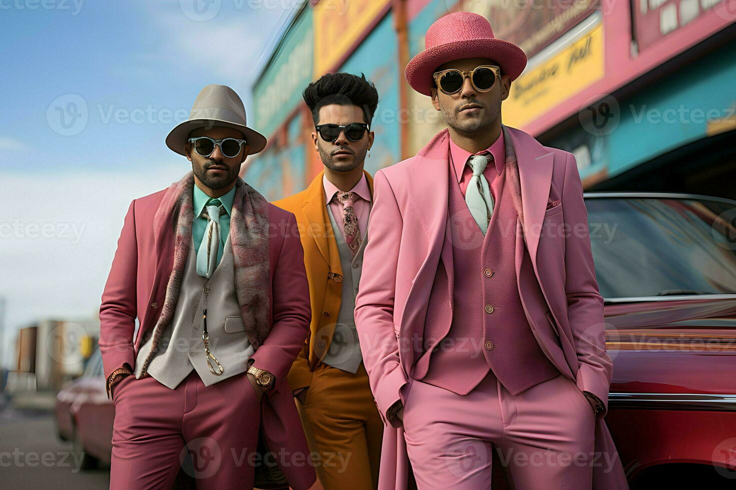 a group of men wear colorful suit photo