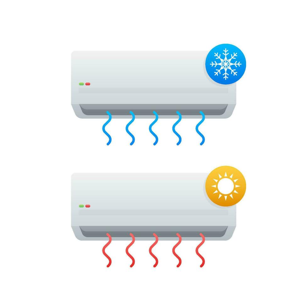 Air conditioner with cold and warm air in flat style. Vector icon. Abstract air conditioner for promo design.