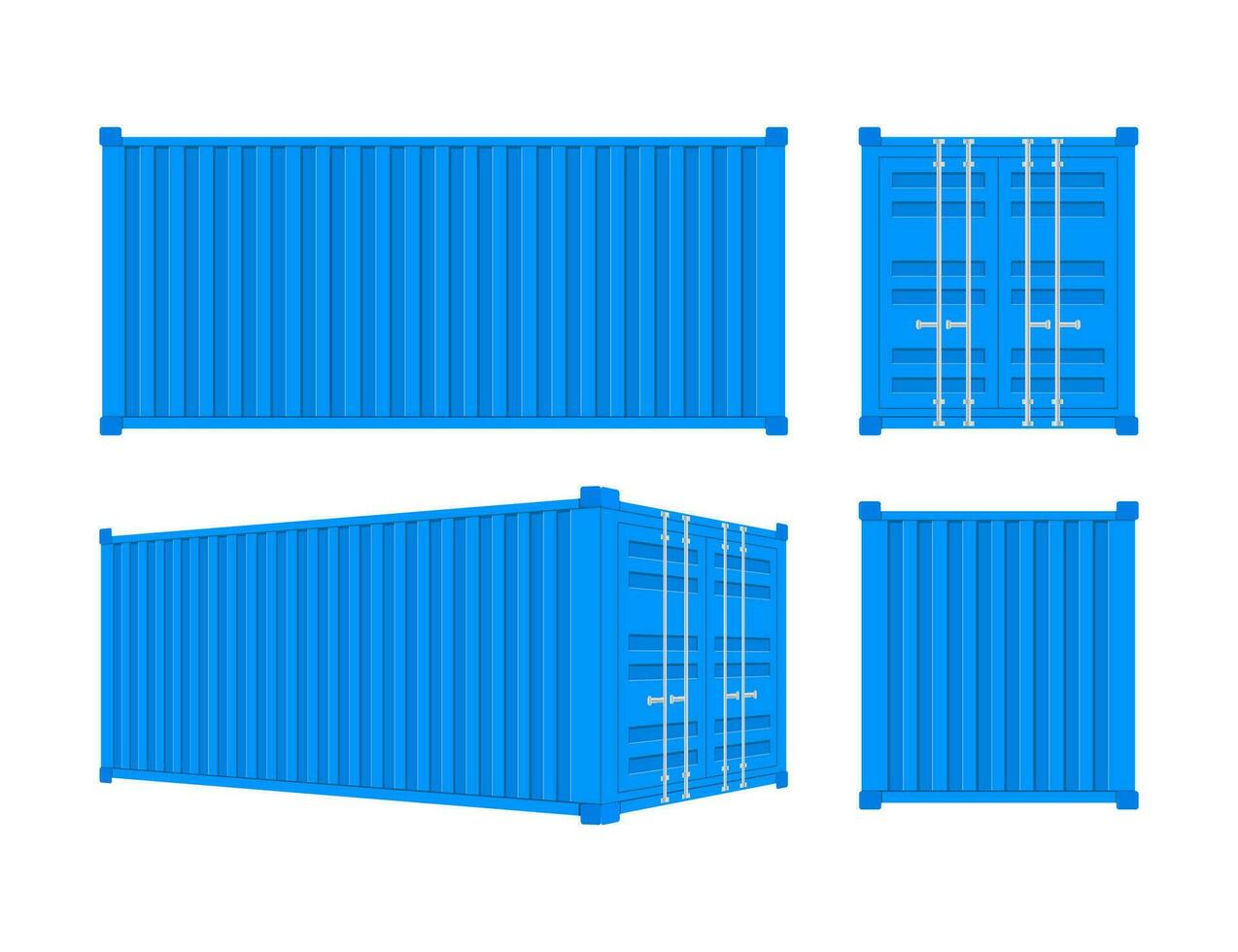 Blue Shipping Cargo Container Twenty and Forty feet. for Logistics and Transportation. Vector stock Illustration