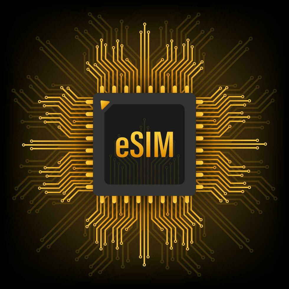 eSIM Embedded SIM card icon symbol concept. new chip mobile cellular communication technology. Vector stock illustration