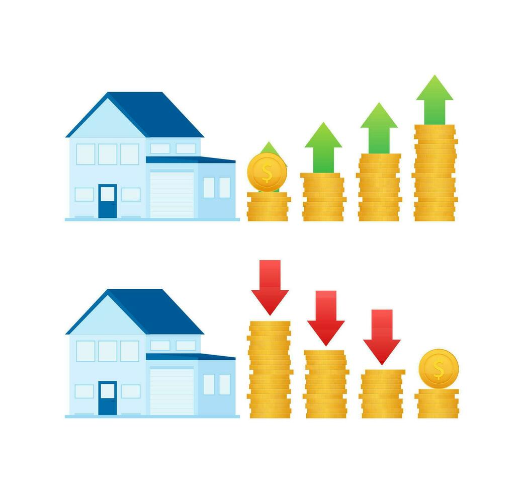 Illustration with house price up for concept design. Profit growth progress. Business concept. Business graph vector