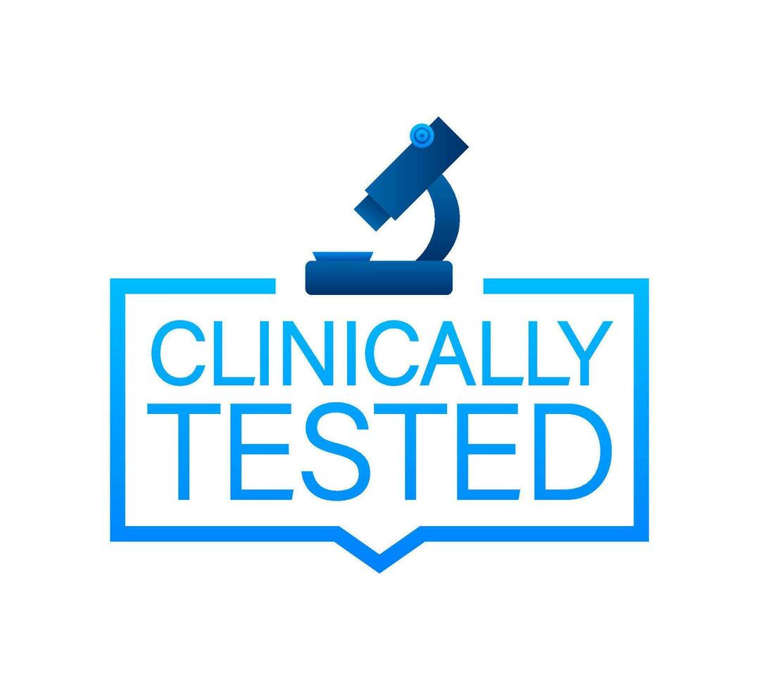 Clinically tested sign. Lab tested sign. Check mark and laboratory flask. Vector stock illustration