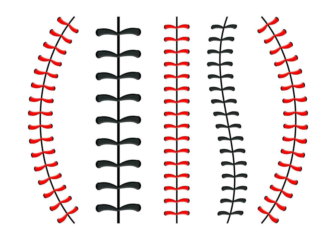 Baseball ball stitches, red lace seam isolated on background. vector