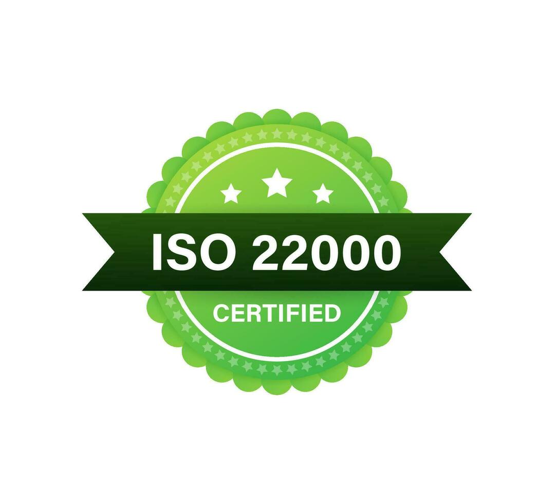 ISO 22000 Certified badge, icon. Certification stamp. Flat design vector