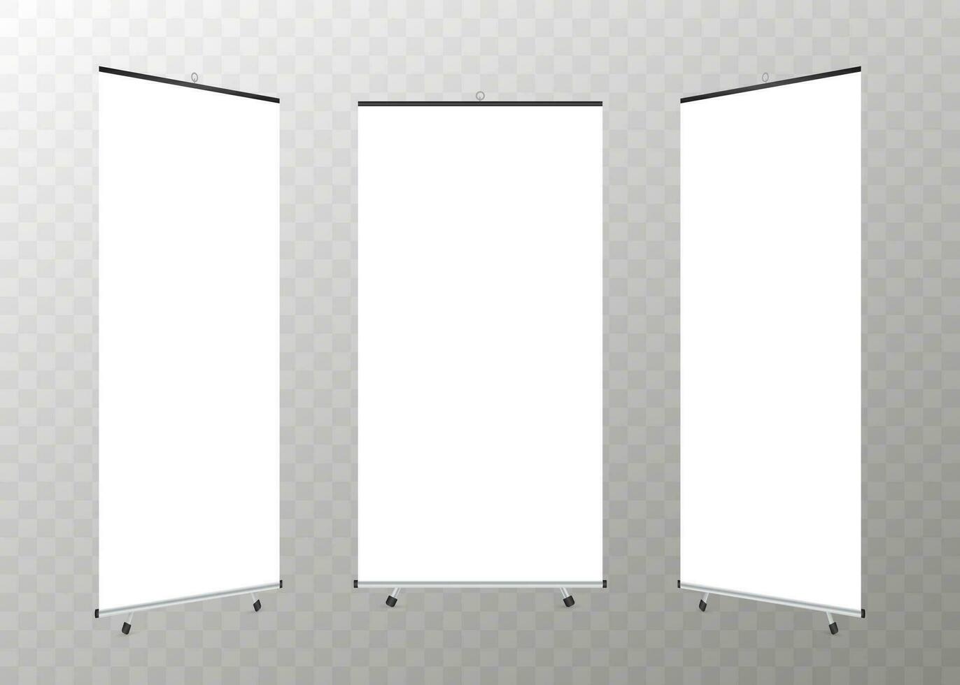 Blank roll up banner display. Roll up banner stand. Vector stock illustration