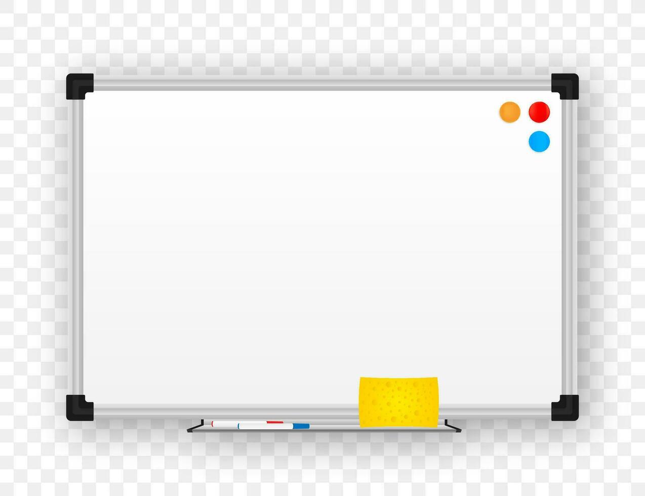 Realistic office Whiteboard. Empty whiteboard with marker pens. Vector stock illustration