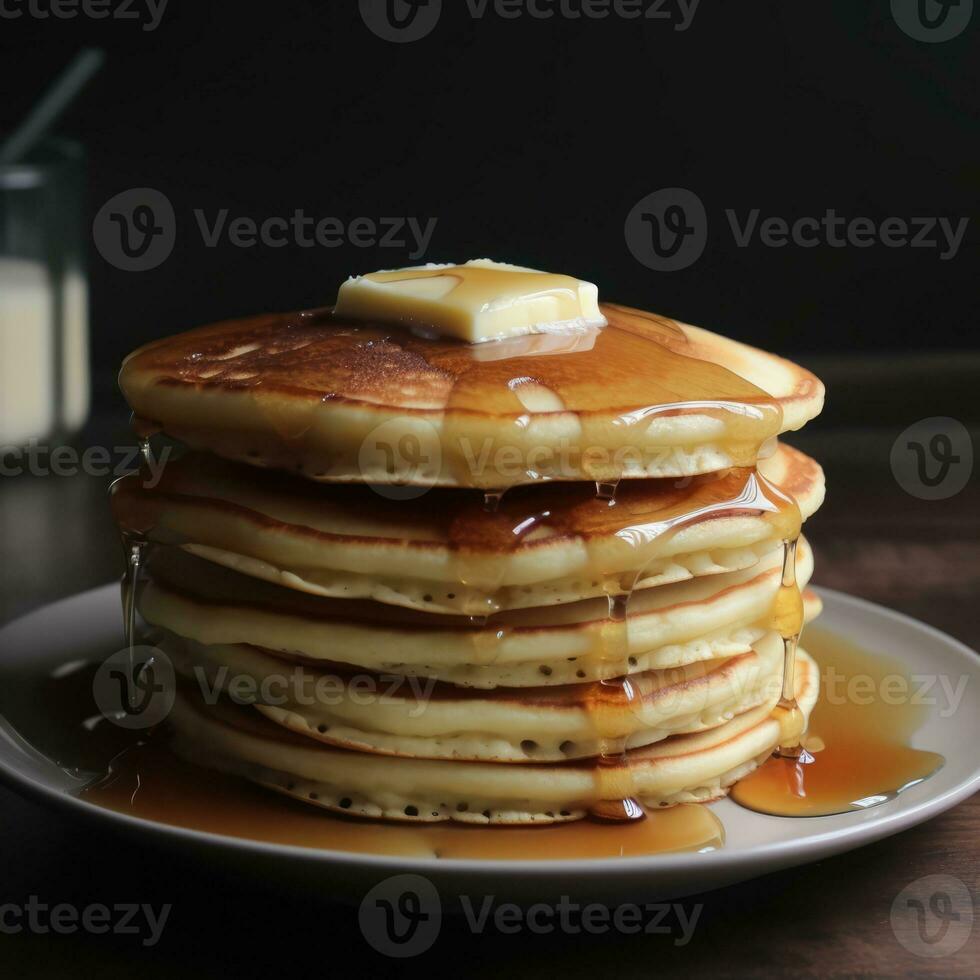 Close-up Stack of Pancakes with Butter and maple Syrup Ai generated photo