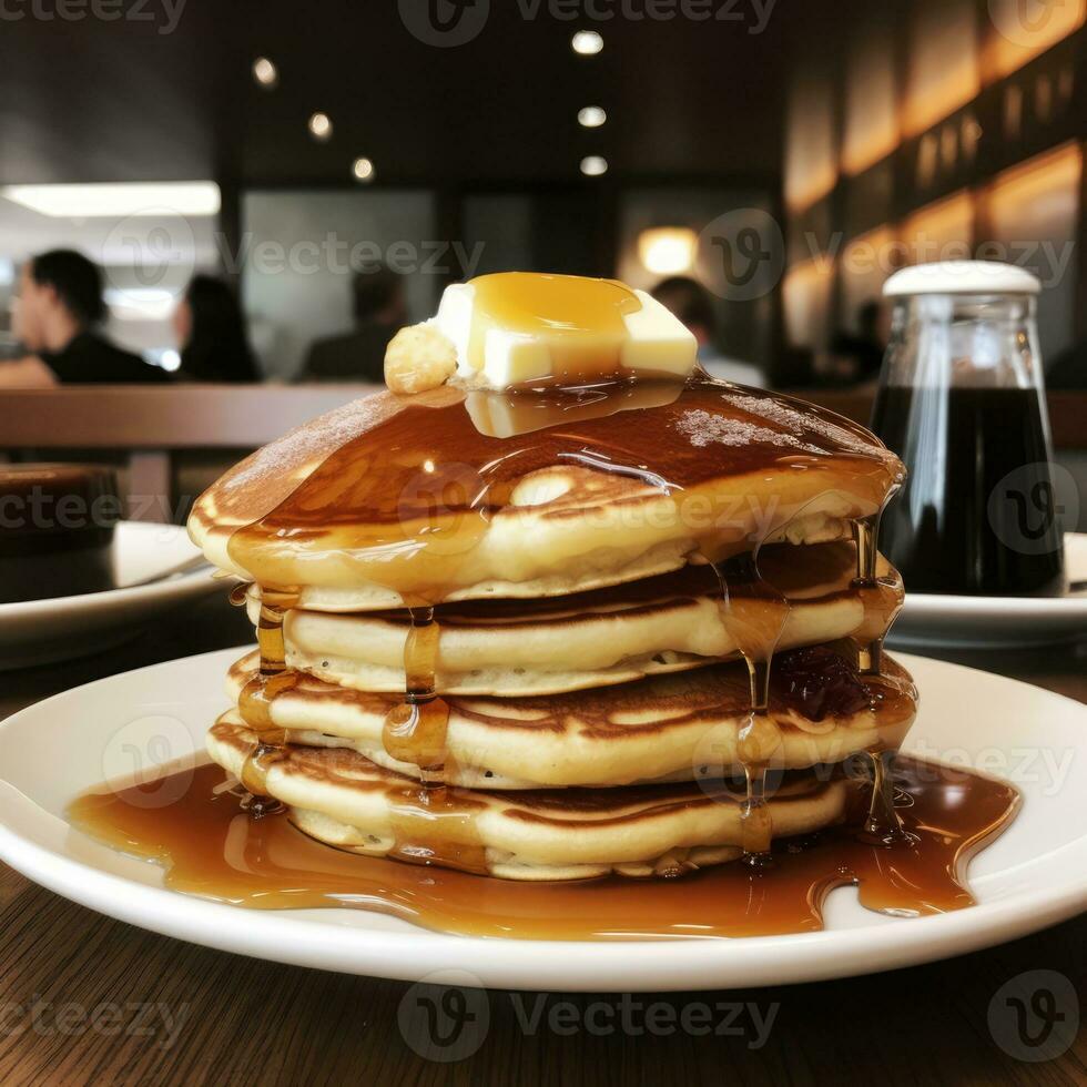 Close-up Stack of Pancakes with Butter and maple Syrup Ai generated photo