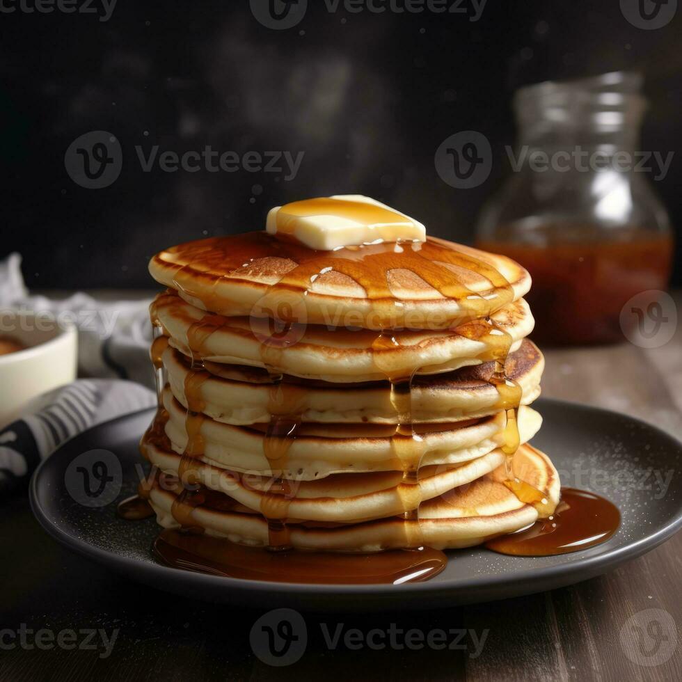 Close-up Stack of Pancakes with Butter and maple Syrup Ai generated photo