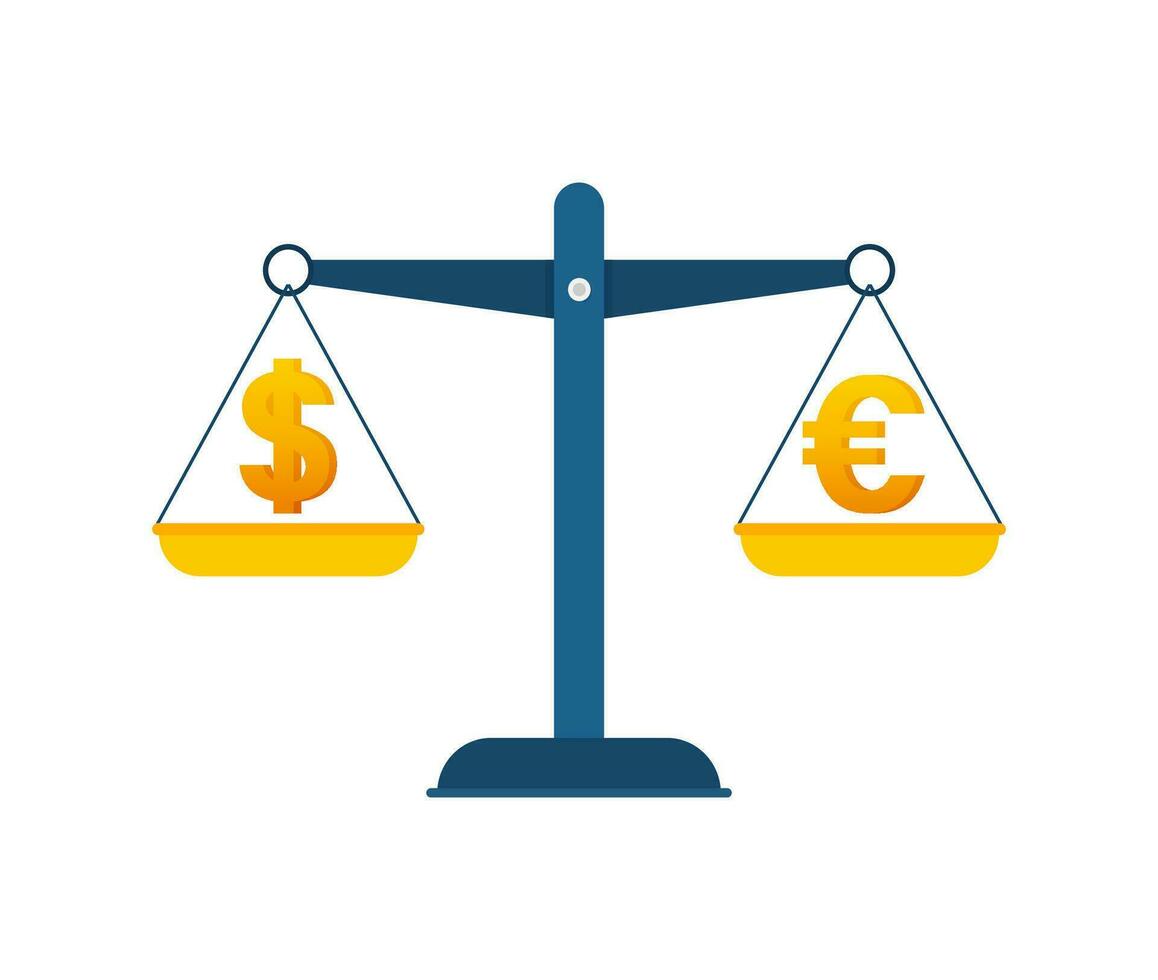 dólar vs euro en balance. escamas con dinero. vector valores ilustración