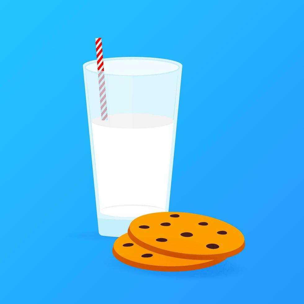 vaso de Leche y chocolate chip galletas. vector ilustración