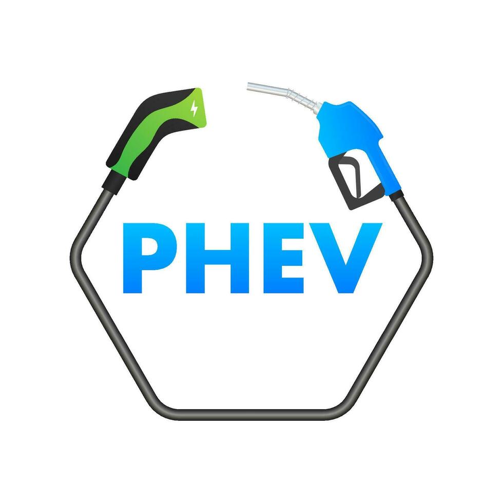 PHEV icon. Plug in hybrid electric vehicle. Electric energy and fuel engine. Vector stock illustration.