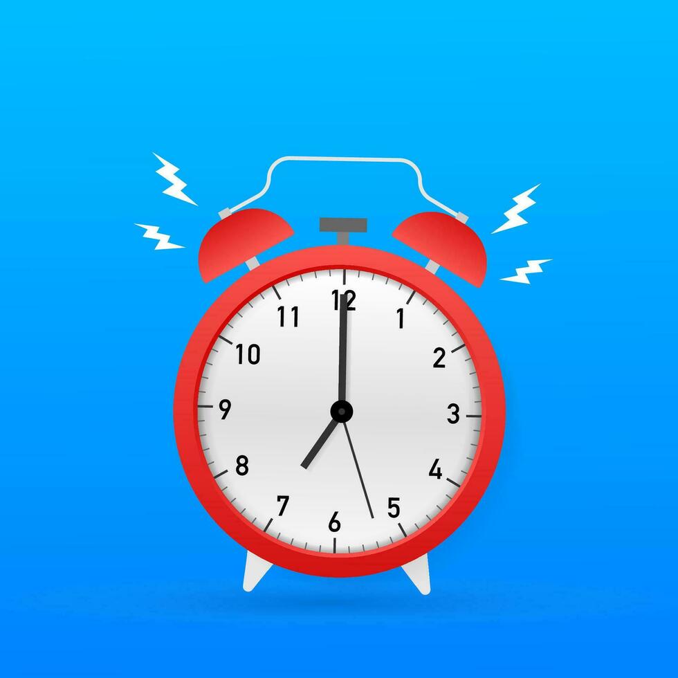 Alarm clock red wake up time. Vector stock illustration