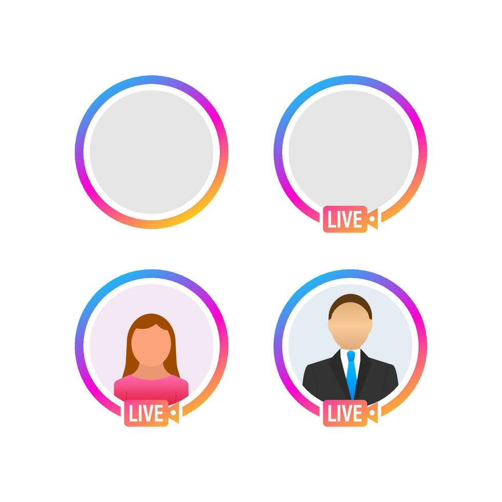 Social media icon avatar frame. Live stories user video streaming. Vector illustration