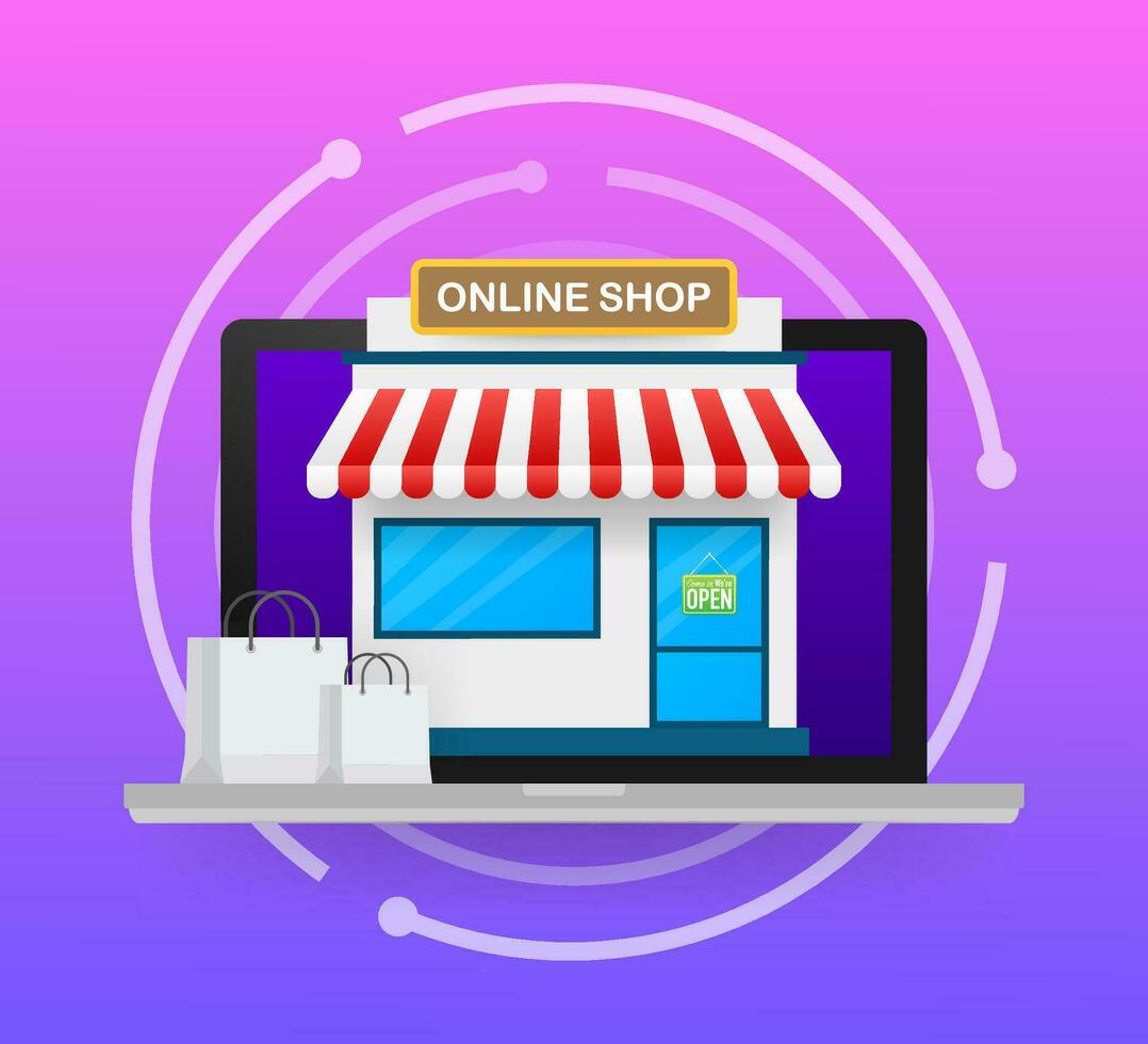 Shopping Online on Website. Online store, shop concept on laptop screen. Vector illustration