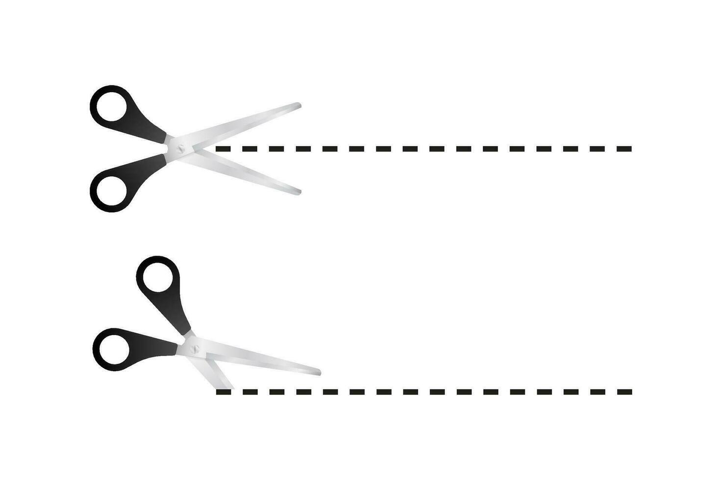 Paper cut cutting. Scissors with cut lines. Vector stock illustration