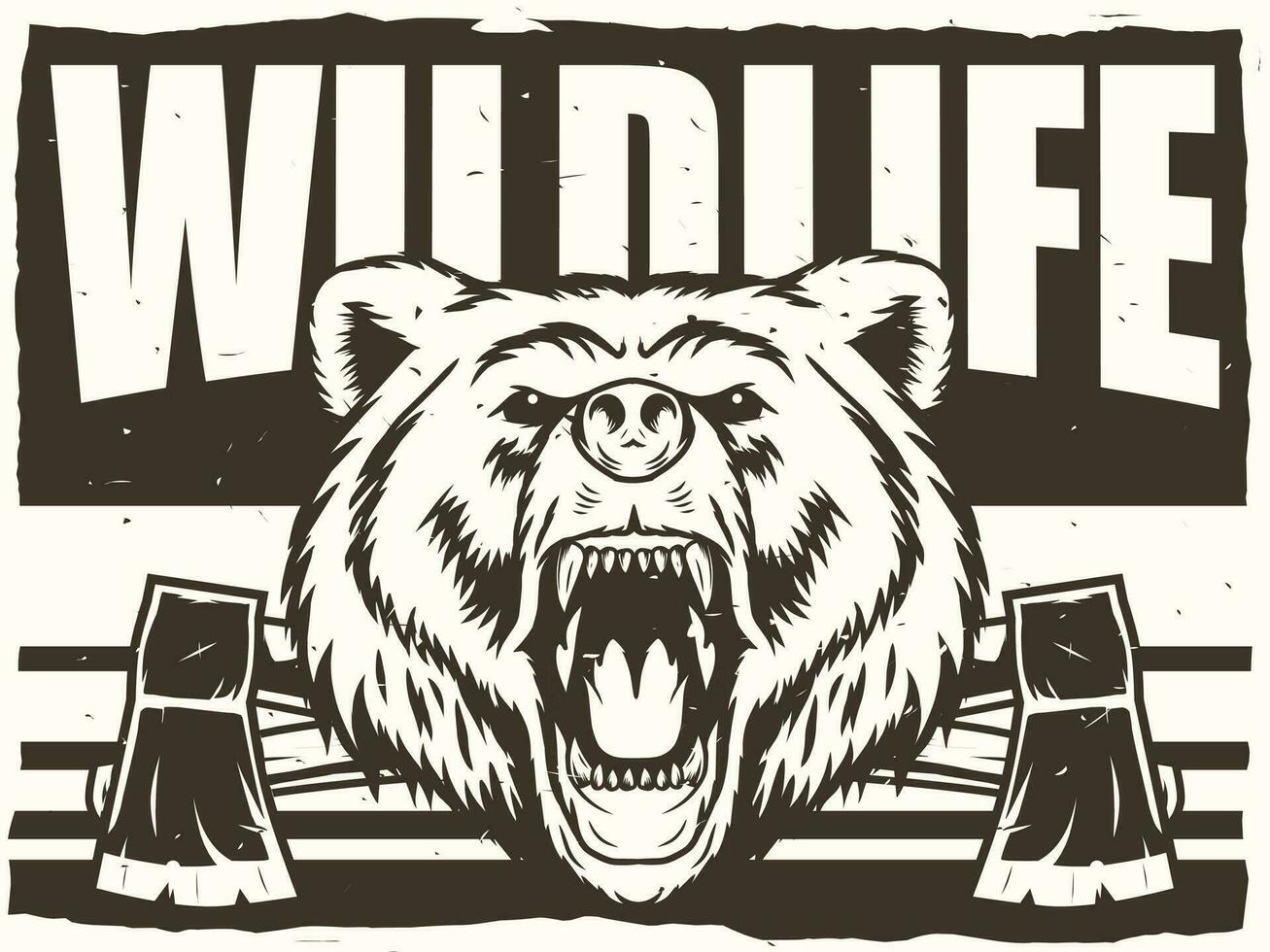 wildlife poster with bear head mascot vector